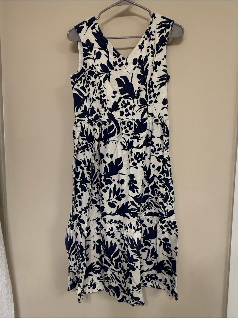 Magaschoni White Midi Dress with Navy Floral Print